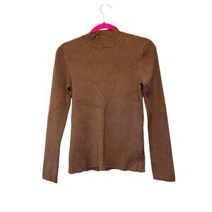 Carlisle Collection Ribbed-Knit Mock Neck Sweater Coffee Quartz Size L